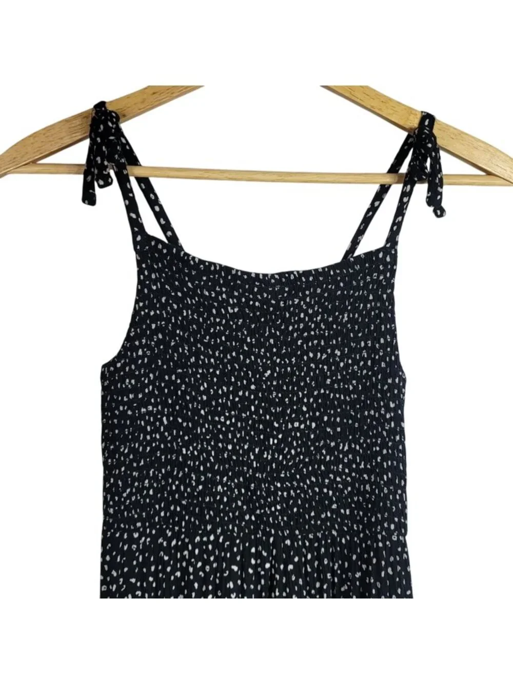 Old Navy Girls Sleeveless Jumpsuit Black Large Wide Leg Smocked Top Ties Dots